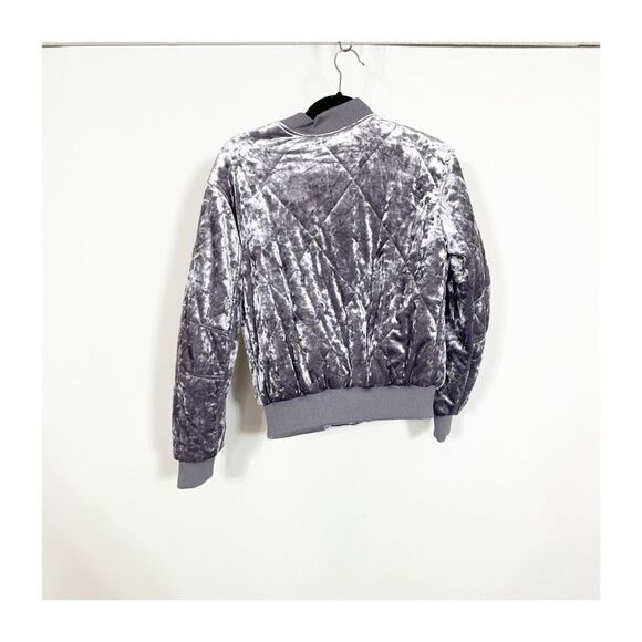 Collection B NY Bomber Jacket Velvet Crush Gray Zip Up Womens XS - Picture 4 of 5
